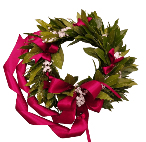 Corona alloro con gypsophila